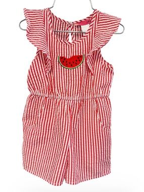 2 Hip Red & White Striped Watermelon Romper 3T
